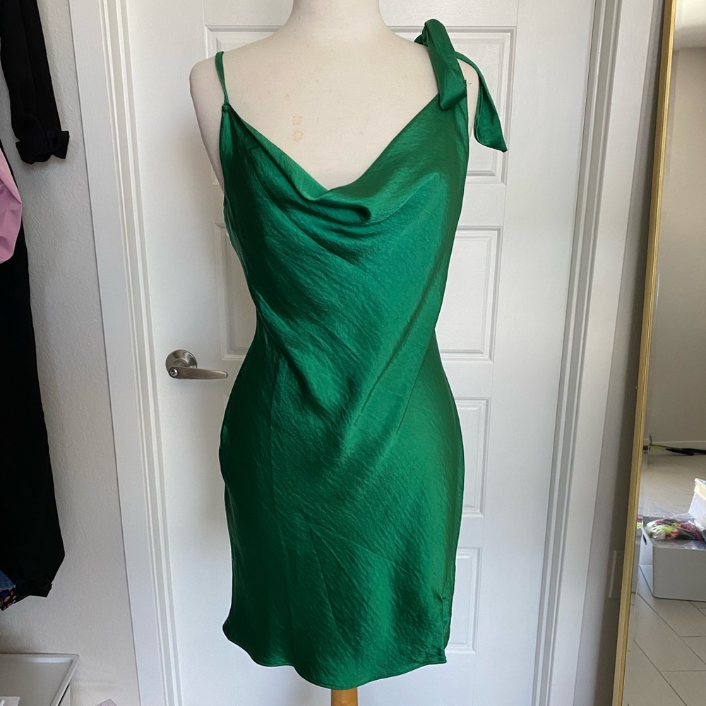 NastyGal Satin cowl neck Emerald green dress